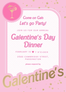 BAR-PNK-1-B1779 - BARBIE PARTY - PINK GOLD - GALENTINE'S INVITATION - 5" x 7": BAR-PNK-1-B1779 - BARBIE PARTY - PINK GOLD - GALENTINE'S INVITATION