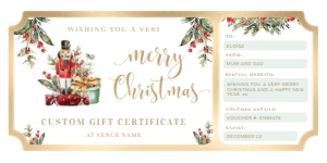 NUT-WHT-14-B1782 - NUTMEG NOEL - WHITE - MERRY CHRISTMAS GIFT CERTIFICATE - 4" x 8": NUT-WHT-14-B1782 - NUTMEG NOEL - WHITE - MERRY CHRISTMAS GIFT CERTIFICATE