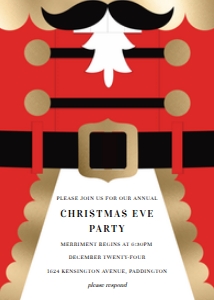 NCC-RED-1-B1783 - NUTCRACKER COAT - RED GOLD - CHRISTMAS INVITATION - 5" x 7": NCC-RED-1-B1783 - NUTCRACKER COAT - RED GOLD -