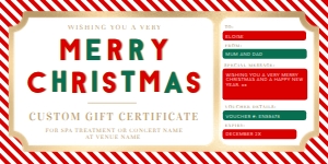 STR-RDW-14-B1798 - STRIPE - RED WHITE - CHRISTMAS GIFT CERTIFICATE - 4" x 8": STR-RDW-14-B1798 - STRIPE - RED WHITE - CHRISTMAS GIFT CERTIFICATE