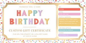 DOT-MLT-14-B3329 - DOT - MULTI - BIRTHDAY GIFT CERTIFICATE - 4" x 8": DOT-MLT-14-B3329 - DOT - MULTI - BIRTHDAY GIFT CERTIFICATE