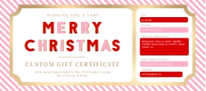 STR-RPK-14-B1798 - STRIPE - RED PINK - CHRISTMAS GIFT CERTIFICATE - 4" x 9": STR-RPK-14-B1798 - STRIPE - RED PINK - CHRISTMAS GIFT CERTIFICATE