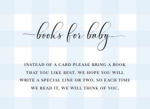 GIN-BLU-2-B1562 - GINGHAM - BLUE - BOOKS FOR BABY CARD - 5.5" x 4": GIN-BLU-1-B197 - GINGHAM BLUE - BABY SHOWER INVITATION SUITE