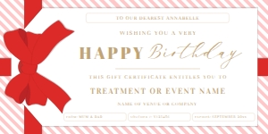 STR-RPK-14-B1811 - STRIPE - RED PINK - BIRTHDAY GIFT CERTIFICATE - 4" x 8": STR-RPK-14-B1811 - STRIPE - RED PINK - BIRTHDAY GIFT CERTIFICATE