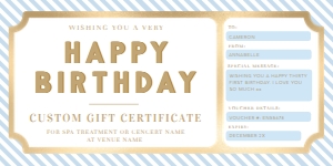 STR-BLU-14-B1813 - STRIPE - BLUE - HAPPY BIRTHDAY GIFT CERTIFICATE - 4" x 8": STR-BLU-14-B1813 - STRIPE - BLUE - HAPPY BIRTHDAY GIFT CERTIFICATE