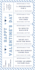 STR-BLU-14-B1823 - STRIPE - BLUE - VALENTINE'S DAY LOVE COUPONS CERTIFICATE - 4" x 8": STR-BLU-14-B1823 - STRIPE - BLUE - VALENTINE'S DAY LOVE COUPONS CERTIFICATE
