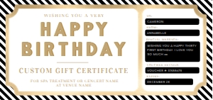 STR-BKW-14-B1813 - STRIPE - BLACK WHITE - HAPPY BIRTHDAY GIFT CERTIFICATE - DL: STR-BKW-14-B1813 - STRIPE - BLACK WHITE - HAPPY BIRTHDAY GIFT CERTIFICATE