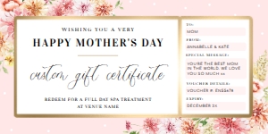 QIN-PNK-14-B1827 - QUINN FLORAL - PINK - MOTHER'S DAY GIFT CERTIFICATE - 4" x 8": QIN-PNK-14-B1827 - QUINN FLORAL - PINK - MOTHER'S DAY GIFT CERTIFICATE