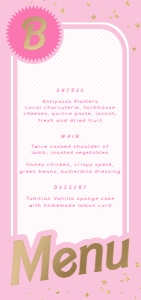 BAR-PNK-12-B1638 - BARBIE PARTY - PINK GOLD - MENU - DL: BAR-PNK-12-B1638 - BARBIE PARTY - PINK GOLD - MENU