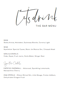 GIG-WHT-12-B1832 - GIGI SCRIPT - WHITE - DRINKS MENU SIGN - A4: GIG-WHT-12-B1832 - GIGI SCRIPT - WHITE - DRINKS MENU SIGN