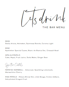 GIG-WHT-12-B1832 - GIGI SCRIPT - WHITE - DRINKS MENU SIGN - 8" x 10": GIG-WHT-12-B1832 - GIGI SCRIPT - WHITE - DRINKS MENU SIGN