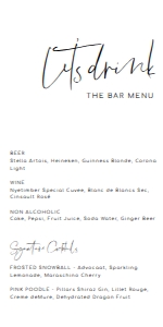 GIG-WHT-12-B1832 - GIGI SCRIPT - WHITE - DRINKS MENU SIGN - 4" x 8": GIG-WHT-12-B1832 - GIGI SCRIPT - WHITE - DRINKS MENU SIGN