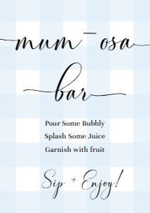 GIN-BLU-7-B573 - GINGHAM - BLUE - MUM-OSA BAR SIGN - PORTRAIT - A4: GIN-BLU-7-B573 - GINGHAM - BLUE - MOM-OSA BAR SIGN