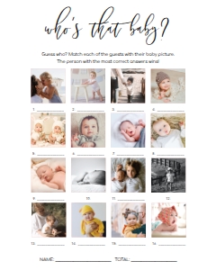 LUC-WHT-10-B1626 - LUCAS SCRIPT - WHITE - WHO'S THAT BABY PHOTO GAME - 16 PHOTOS - 8" x 10": LUC-WHT-10-B1626 - LUCAS SCRIPT - WHITE - WHO'S THAT BABY PHOTO GAME