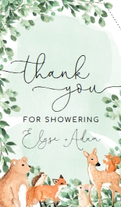 WOD-GRE-6-B1903 - WOODLAND - GREEN - THANK YOU FAVOUR TAG - 1.75" x 3": WOD-GRE-10-B1923 - WOODLAND - GREEN - BABY SHOWER GAMES BUNDLE