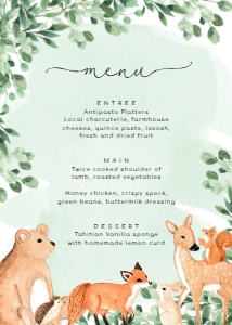 WOD-GRE-12-B1906 - WOODLAND - GREEN - MENU - 5" x 7": WOD-GRE-12-B1906 - WOODLAND - GREEN - MENU