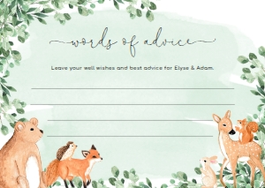 WOD-GRE-10-B1921 - WOODLAND - GREEN - WORDS OF ADVICE CARD - A6: WOD-GRE-10-B1923 - WOODLAND - GREEN - BABY SHOWER GAMES BUNDLE