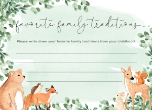 WOD-GRE-10-B1920 - WOODLAND - GREEN - FAVOURITE FAMILY TRADITIONS GAME CARD - 4" x 5.5": WOD-GRE-10-B1923 - WOODLAND - GREEN - BABY SHOWER GAMES BUNDLE