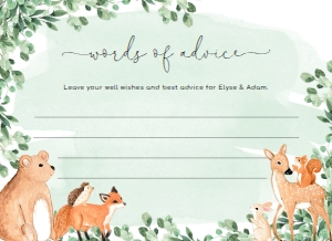 WOD-GRE-10-B1921 - WOODLAND - GREEN - WORDS OF ADVICE CARD - 4" x 5.5": WOD-GRE-10-B1923 - WOODLAND - GREEN - BABY SHOWER GAMES BUNDLE