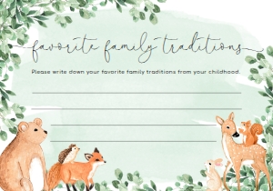 WOD-GRE-10-B1920 - WOODLAND - GREEN - FAVOURITE FAMILY TRADITIONS GAME CARD - 3.5" x 5": WOD-GRE-10-B1923 - WOODLAND - GREEN - BABY SHOWER GAMES BUNDLE