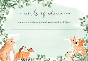 WOD-GRE-10-B1921 - WOODLAND - GREEN - WORDS OF ADVICE CARD - 3.5" x 5": WOD-GRE-10-B1923 - WOODLAND - GREEN - BABY SHOWER GAMES BUNDLE