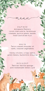 WOD-PNK-12-B1906 - WOODLAND - PINK - MENU - 4" x 8": WOD-PNK-12-B1906 - WOODLAND - PINK - MENU