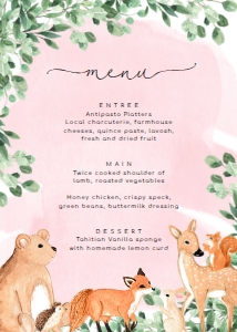 WOD-PNK-12-B1906 - WOODLAND - PINK - MENU - 5" x 7": WOD-PNK-12-B1906 - WOODLAND - PINK - MENU