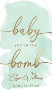 WAT-GRE-6-B1929 - WATERCOLOUR GREEN - GOLD - BABY YOU'RE THE BOMB FAVOUR TAG - 1.75" x 3": WAT-GRE-6-B1929 - WATERCOLOUR GREEN - GOLD - BABY YOU'RE THE BOMB FAVOUR TAG