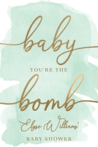 WAT-GRE-6-B1929 - WATERCOLOUR GREEN - GOLD - BABY YOU'RE THE BOMB FAVOUR TAG - 2" x 3.5": WAT-GRE-6-B1929 - WATERCOLOUR GREEN - GOLD - BABY YOU'RE THE BOMB FAVOUR TAG