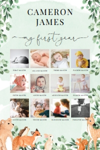 WOD-GRE-7-B1933 - WOODLAND - GREEN - MY FIRST YEAR PHOTO SIGN - 24" x 36": WOD-GRE-7-B1933 - WOODLAND - GREEN - MY FIRST YEAR PHOTO SIGN
