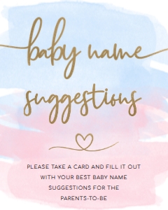 WAT-PNB-7-B1887 - WATERCOLOUR PINK BLUE - GOLD - NAME SUGGESTION SIGN - 8" x 10": WAT-PNB-7-B1887 - WATERCOLOUR PINK BLUE - GOLD - NAME SUGGESTION SIGN