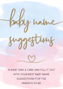 WAT-PNB-7-B1887 - WATERCOLOUR PINK BLUE - GOLD - NAME SUGGESTION SIGN - A4: WAT-PNB-7-B1887 - WATERCOLOUR PINK BLUE - GOLD - NAME SUGGESTION SIGN