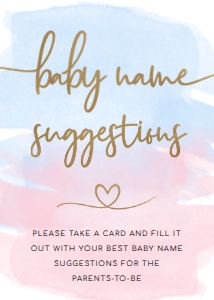 WAT-PNB-7-B1887 - WATERCOLOUR PINK BLUE - GOLD - NAME SUGGESTION SIGN - 5" x 7": WAT-PNB-7-B1887 - WATERCOLOUR PINK BLUE - GOLD - NAME SUGGESTION SIGN