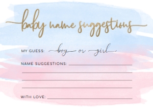 WAT-PNB-10-B1886 - WATERCOLOUR PINK BLUE - GOLD - NAME SUGGESTION CARD - A6: WAT-PNB-7-B1887 - WATERCOLOUR PINK BLUE - GOLD - NAME SUGGESTION SIGN