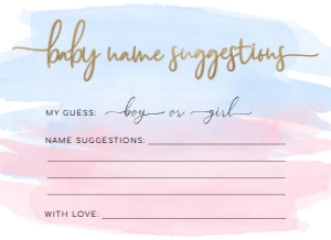 WAT-PNB-10-B1886 - WATERCOLOUR PINK BLUE - GOLD - NAME SUGGESTION CARD - 5.5" x 4": WAT-PNB-7-B1887 - WATERCOLOUR PINK BLUE - GOLD - NAME SUGGESTION SIGN
