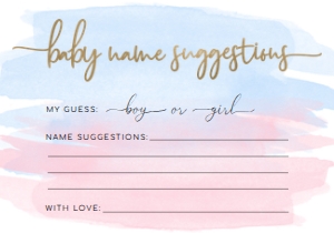 WAT-PNB-10-B1886 - WATERCOLOUR PINK BLUE - GOLD - NAME SUGGESTION CARD - 3.5" x 5": WAT-PNB-7-B1887 - WATERCOLOUR PINK BLUE - GOLD - NAME SUGGESTION SIGN