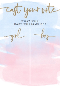 WAT-PNB-7-B1940 - WATERCOLOUR PINK BLUE - GOLD - GENDER REVEAL VOTING BOARD - A1: WAT-PNB-7-B1940 - WATERCOLOUR PINK BLUE - GOLD - GENDER REVEAL VOTING BOARD