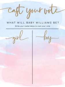 WAT-PNB-7-B1940 - WATERCOLOUR PINK BLUE - GOLD - GENDER REVEAL VOTING BOARD - 18" x 24": WAT-PNB-7-B1940 - WATERCOLOUR PINK BLUE - GOLD - GENDER REVEAL VOTING BOARD