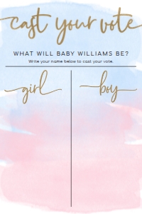 WAT-PNB-7-B1940 - WATERCOLOUR PINK BLUE - GOLD - GENDER REVEAL VOTING BOARD - 24" x 36": WAT-PNB-7-B1940 - WATERCOLOUR PINK BLUE - GOLD - GENDER REVEAL VOTING BOARD