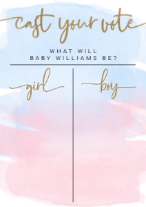 WAT-PNB-7-B1940 - WATERCOLOUR PINK BLUE - GOLD - GENDER REVEAL VOTING BOARD - A2: WAT-PNB-7-B1940 - WATERCOLOUR PINK BLUE - GOLD - GENDER REVEAL VOTING BOARD