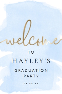 WAT-BLU-3-B005 - WATERCOLOUR BLUE GOLD - WELCOME SIGN - PORTRAIT - 24" x 36": WAT-BLU-3-B005 - WATERCOLOUR BLUE GOLD - WELCOME SIGN - LANDSCAPE