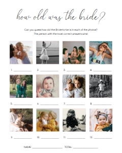 QSC-WHT-10-B1675 - QUINN SCRIPT - WHITE - HOW OLD WAS THE BRIDE PHOTO GAME - 8" x 10": QSC-WHT-10-B1675 - QUINN SCRIPT - WHITE - HOW OLD WAS THE BRIDE PHOTO GAME
