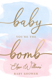 WAT-PNB-6-B1929 - WATERCOLOUR PINK BLUE - GOLD - BABY YOU'RE THE BOMB FAVOUR TAG - 2" x 3.5": WAT-PNB-6-B1929 - WATERCOLOUR PINK BLUE - GOLD - BABY YOU'RE THE BOMB FAVOUR TAG