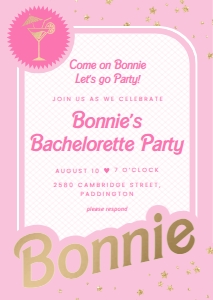BAR-PNK-1-B1947 - BARBIE BOX - PINK GOLD - BACHELORETTE PARTY INVITATION - A6: BAR-PNK-1-B1947 - BARBIE BOX - PINK GOLD - BACHELORETTE PARTY INVITAITON