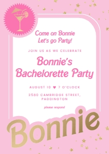 BAR-PNK-1-B1947 - BARBIE BOX - PINK GOLD - BACHELORETTE PARTY INVITATION - 5" x 7": BAR-PNK-1-B1947 - BARBIE BOX - PINK GOLD - BACHELORETTE PARTY INVITAITON