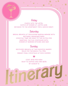 BAR-PNK-2-B1948 - BARBIE BOX - PINK GOLD - WEEKEND ITINERARY - 8" x 10": BAR-PNK-2-B1948 - BARBIE BOX - PINK GOLD - WEEKEND ITINERARY