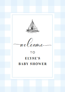 GIN-BLU-3-B2686 - GINGHAM - BLUE SAILING BOAT - WELCOME SIGN - PORTRAIT - A1: GIN-BLU-3-B2686 - GINGHAM - BLUE SAILING BOAT - WELCOME SIGN