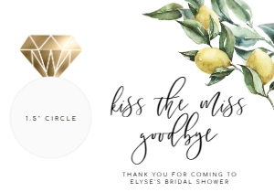 TUL-WHT-6-B1950 - TUSCAN LEMONS - WHITE - KISS THE MISS LIP BALM FAVOUR CARD - 3.5" x 5": TUL-WHT-6-B1950 - TUSCAN LEMONS - WHITE - KISS THE MISS LIP BALM FAVOUR CARD