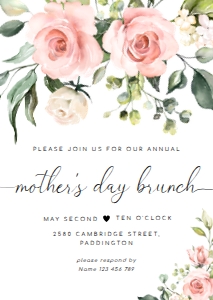 DAR-PNK-1-B1959 - DARCY FLORAL - PINK - MOTHER'S DAY BRUNCH INVITATION - A6: DAR-PNK-1-B1959 - DARCY FLORAL - PINK - MOTHER'S DAY BRUNCH INVITATION
