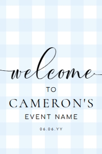 GIN-BLU-3-B011-GINGHAM BLUE - WELCOME SIGN - PORTRAIT - 24" x 36": GIN-BLU-3-B011-GINGHAM BLUE - WELCOME SIGN